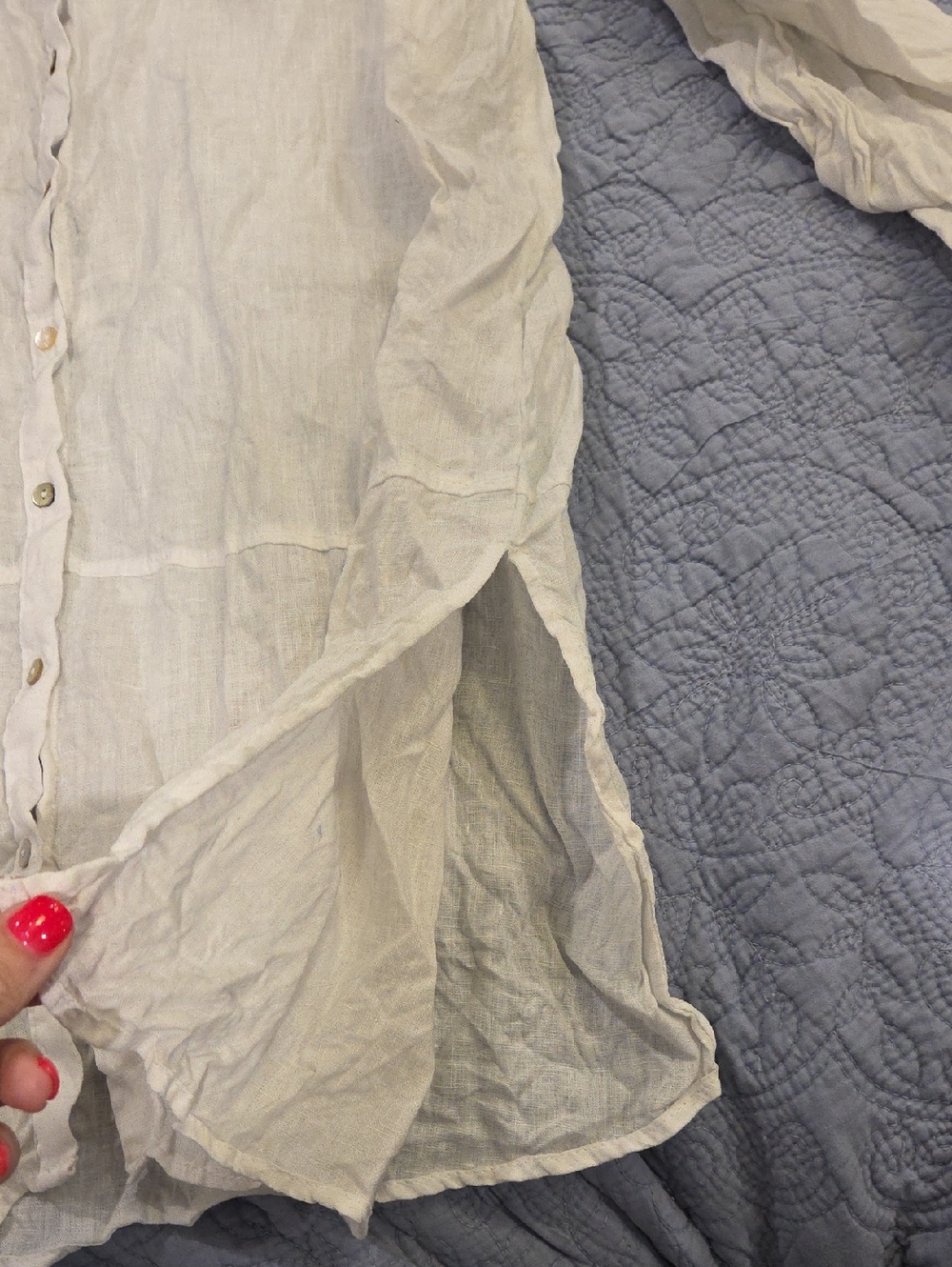 Tahari White Linen Button-Front Long Sleeve Blouse Size XL! - Picture 5 of 8